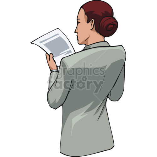 female lawyer reading documents clipart.