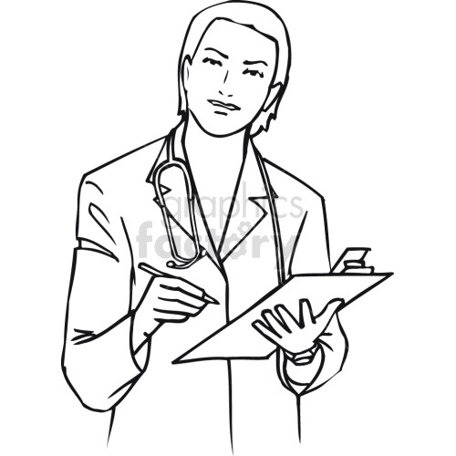 doctor taking notes black white clipart.