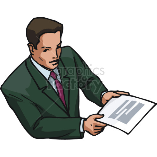 business man holding documents clipart. Commercial use image # 418634