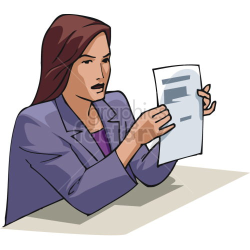 female lawyer holding up evidence clipart.
