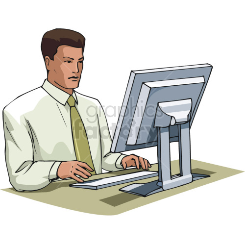 male software engineer sitting at computer clipart.
