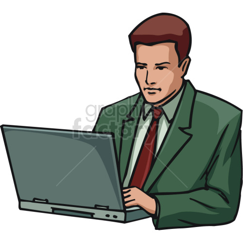 business man using laptop clipart. Commercial use image # 418665