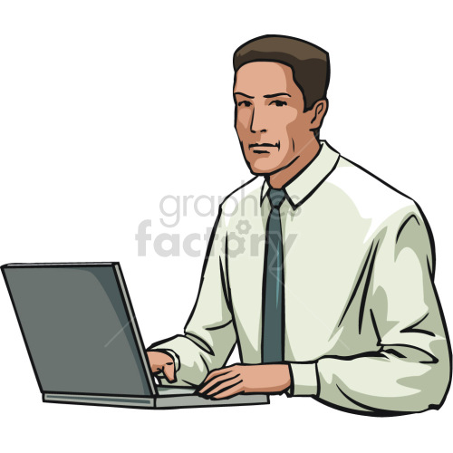 man working at laptop clipart.