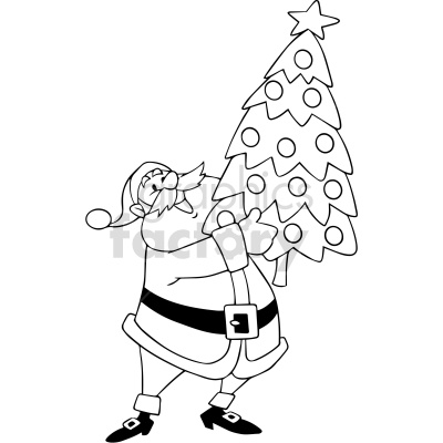 cartoon santa christmas black+white christmas+tree