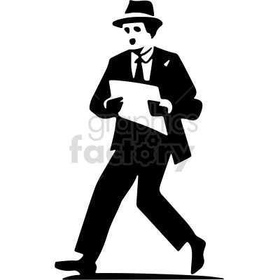 black and white vintage man holding the newspaper vector clip art