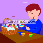 Animated boy painting easter eggs