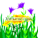Animated purple and yellow flowers in the meadow clipart. Royalty-free image # 121146