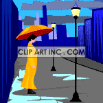 Lady standing on street with animated rain clouds  animation. Royalty-free animation # 121159
