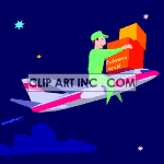 animated deliver guy riding a jet clipart.
