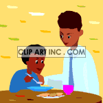 Two african american boys at the dinner table clipart.