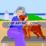animated women petting her dog clipart.