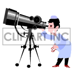 Man looking through a huge telescope. clipart.