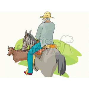 Cowboy Watching His Cattle Herd clipart.
