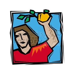 Abstract female holds fruit clipart.