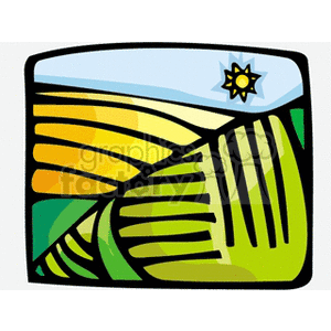 Abstract fields ready for harvest clipart.