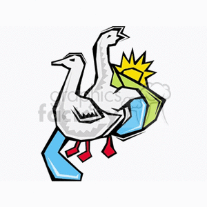 Two white waterfowl standing together clipart.