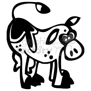 This clipart shows a cartoon dairy cow. Its tail is in the air, and you can see its udder quite prominently. 