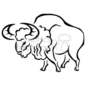 This line are drawing shows a buffalo with large horns. Its posture looks as if it is about to run at you