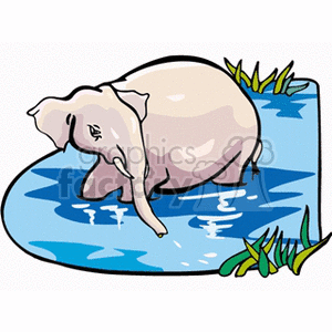 clipart - Elephant bathing in oasis.