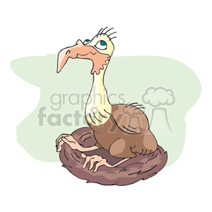 Cartoon vulture in a nest