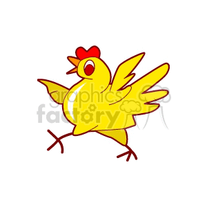 Cartoon yellow chicken running clipart.