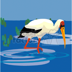 White-naped crane wading through blue water clipart. Commercial use image # 130291