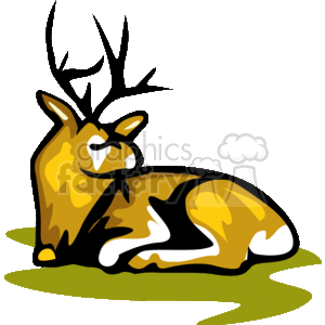 Abstract white-tailed buck resting on green grass clipart.