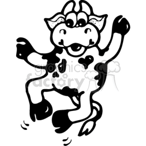  country style cow cows dairy cartoon dancing happy   cow001PR_bw Clip Art Animals Farm 