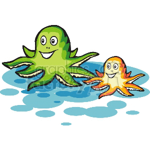 One Med Green octopus and one small orange octopus