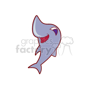 smiling blue shark outlined in red