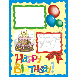 clipart - Happy birthday border with a cake and balloons.