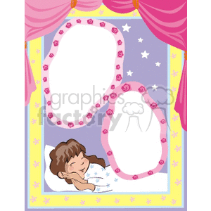 Sleep night border with a girl and pink  curtains clipart. Royalty-free image # 134263