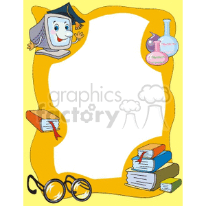 School border with books, glasses, computer, and test tubes clipart. Royalty-free image # 134273