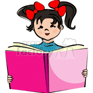 Cartoon little girl reading a book clipart #138741 at Graphics Factory.