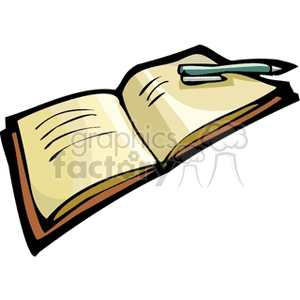 Cartoon book with open pages and pen clipart #138665 at Graphics Factory.