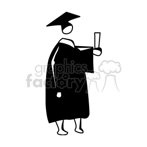 Black and white outline of a graduate student  clipart.
