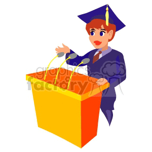 A Graduate Giving a Speech in his Cap and Gown clipart.