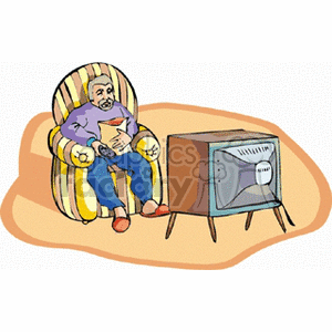 couch+potato tv television watching lazy man guy relaxing Clip+Art Entertainment 