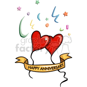 Happy Anniversary banner with heart balloons clipart.