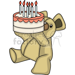 Teddy bear holding a birthday cake with candles