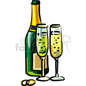 clipart - champagne bottle with two glasses.