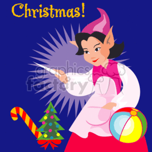 clipart - Stamp of an Elf with Christmas Decorations.