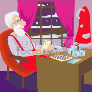 Stamp of Santa Claus Reading Christmas Letters From Children