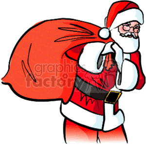 clipart - Santa Claus Carring His Heavy Bag of Presents.