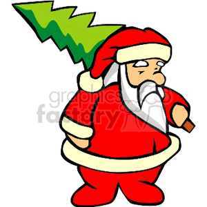 Tired Santa Claus Carrying a real Christmas Tree clipart. Commercial use image # 143222
