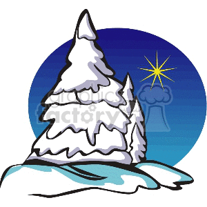 Snow Covered Trees with a Single Bright Yellow Star clipart. Royalty-free image # 143248
