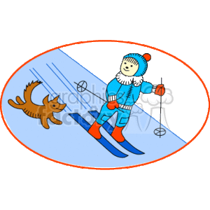dog skiing with its owner clipart. Commercial use icon # 143307
