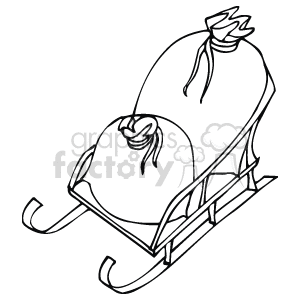 Black and White Sleigh Holding Two Tied Sacks clipart.