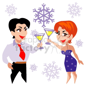 People Celebrating with a Toast Snow Flakes in the Background clipart. Commercial use image # 143472