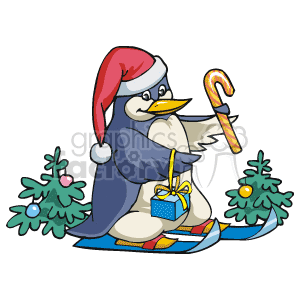 Penguin on Skis Wearing a Santa Hat clipart. Royalty-free image # 143617